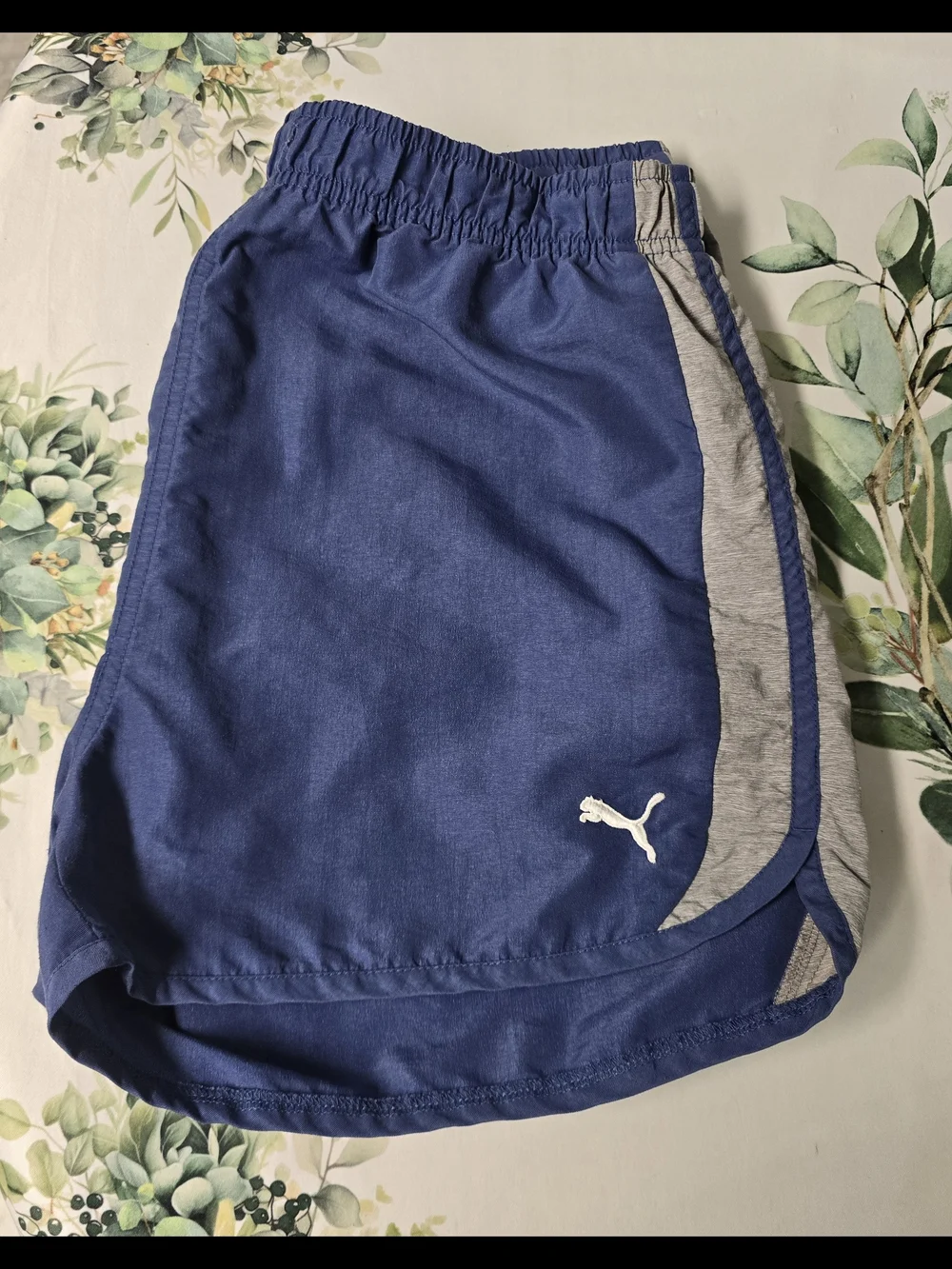 Puma Women's Blue Athletic Shorts with Gray Panels Sz L